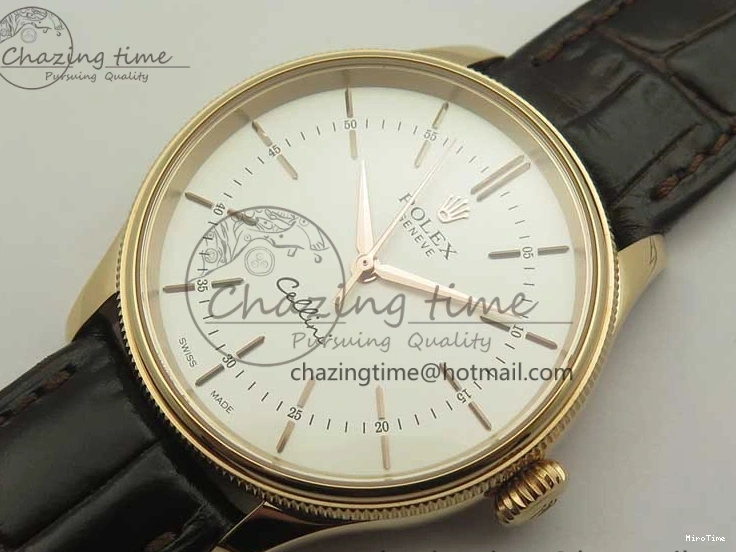 MiroTime 0123 Cellini Time 50509 RG MKF Best Edition White Dial Sticks Marker on Brown Leather Strap A3132 V SoftTouch 3405